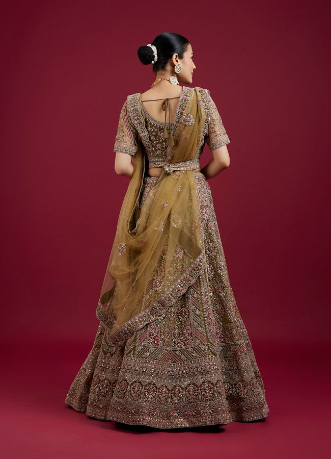 Mohey Women Serene Mehandi Green Festive Lehenga