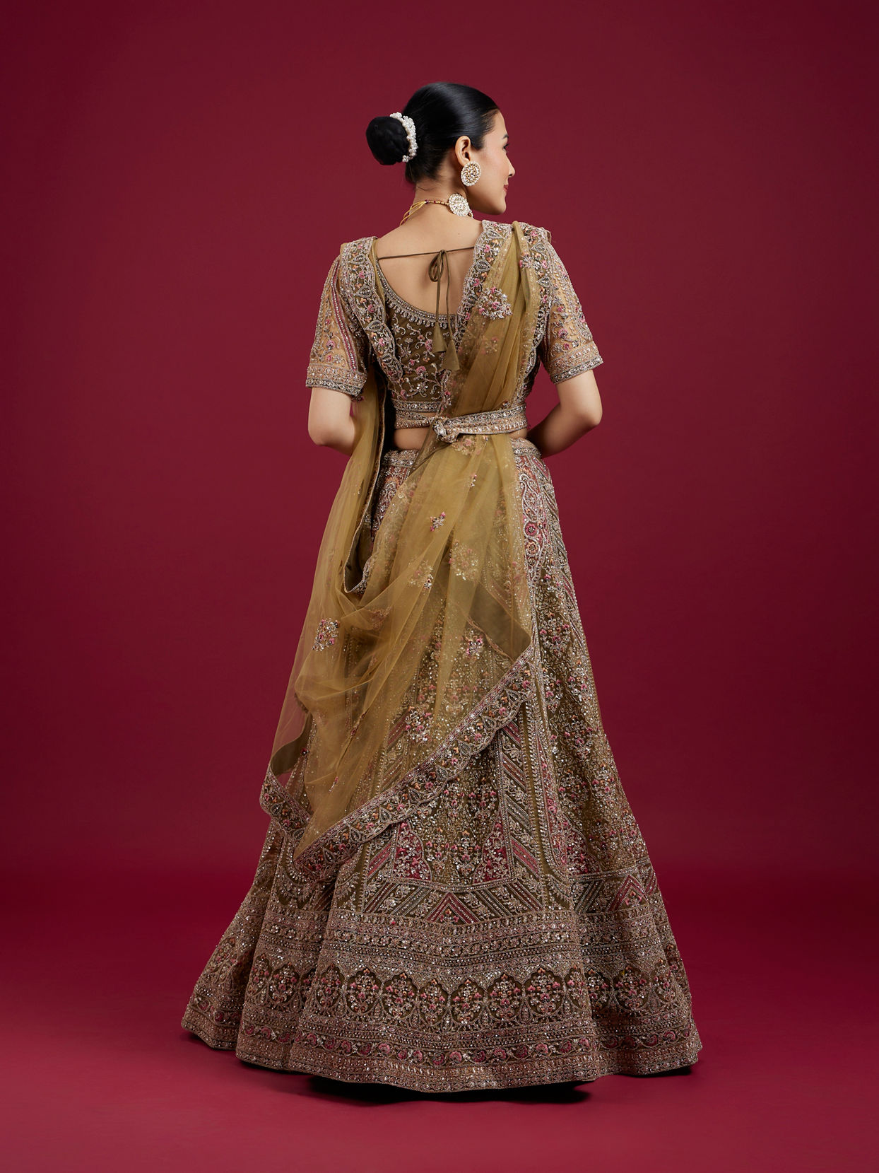 Mohey Women Serene Mehandi Green Festive Lehenga