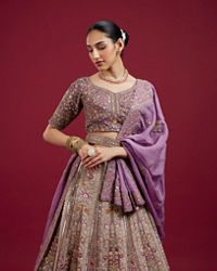 Mohey Women Radiant Purple Silk Lehenga Ensemble