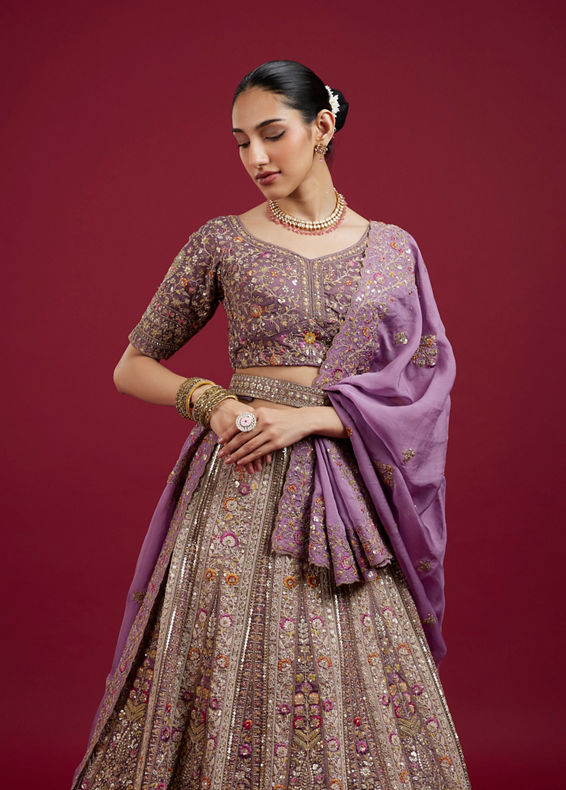 Mohey Women Radiant Purple Silk Lehenga Ensemble