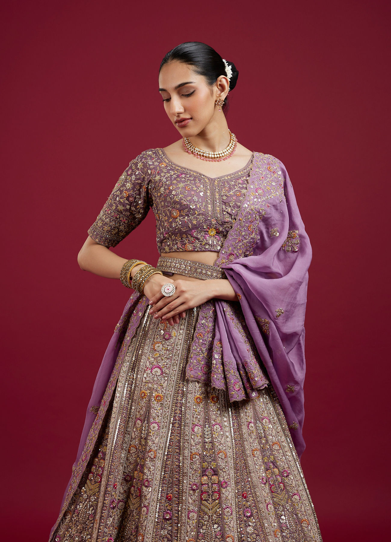 Mohey Women Radiant Purple Silk Lehenga Ensemble