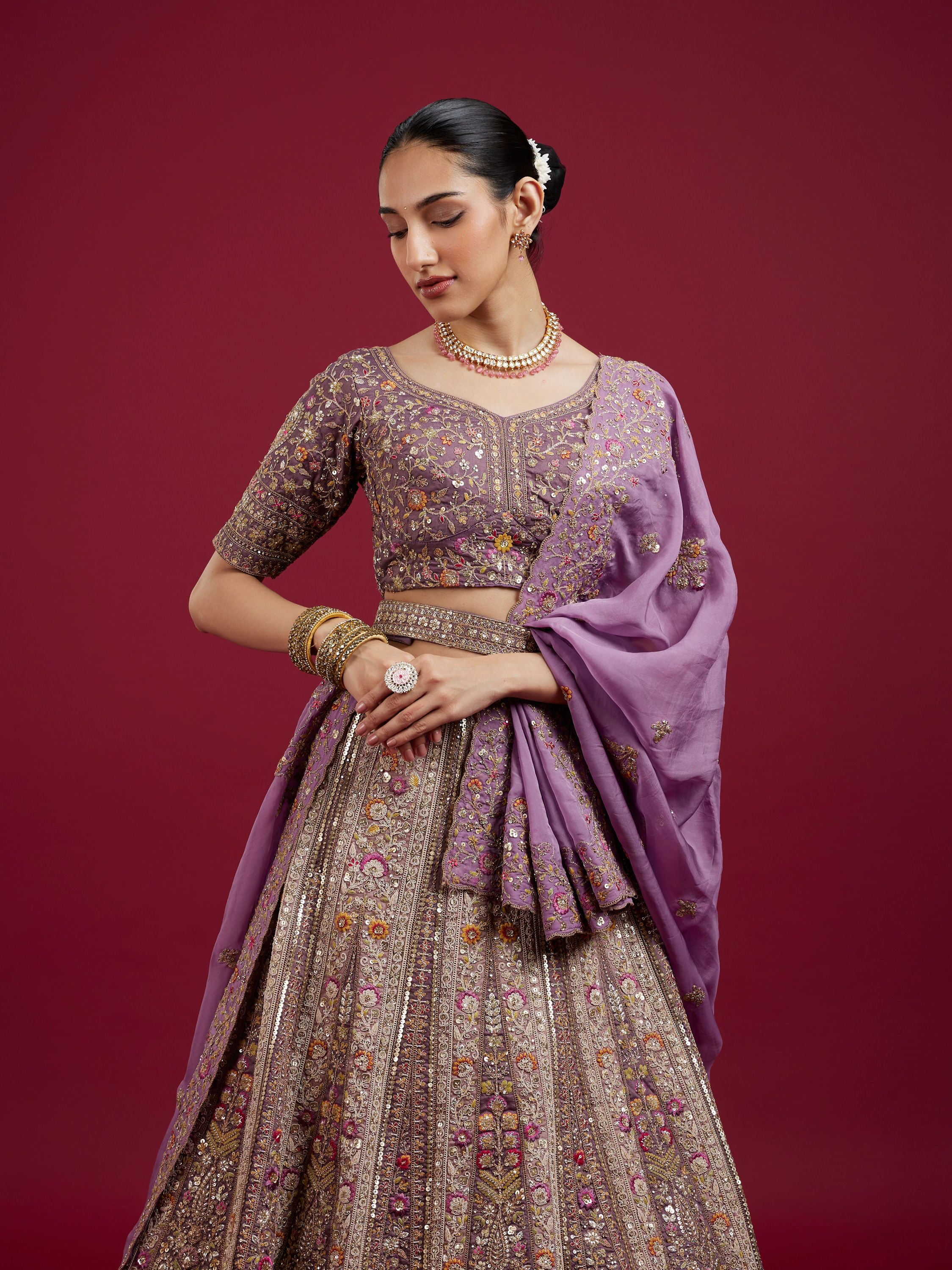 Mohey Women Radiant Purple Silk Lehenga Ensemble