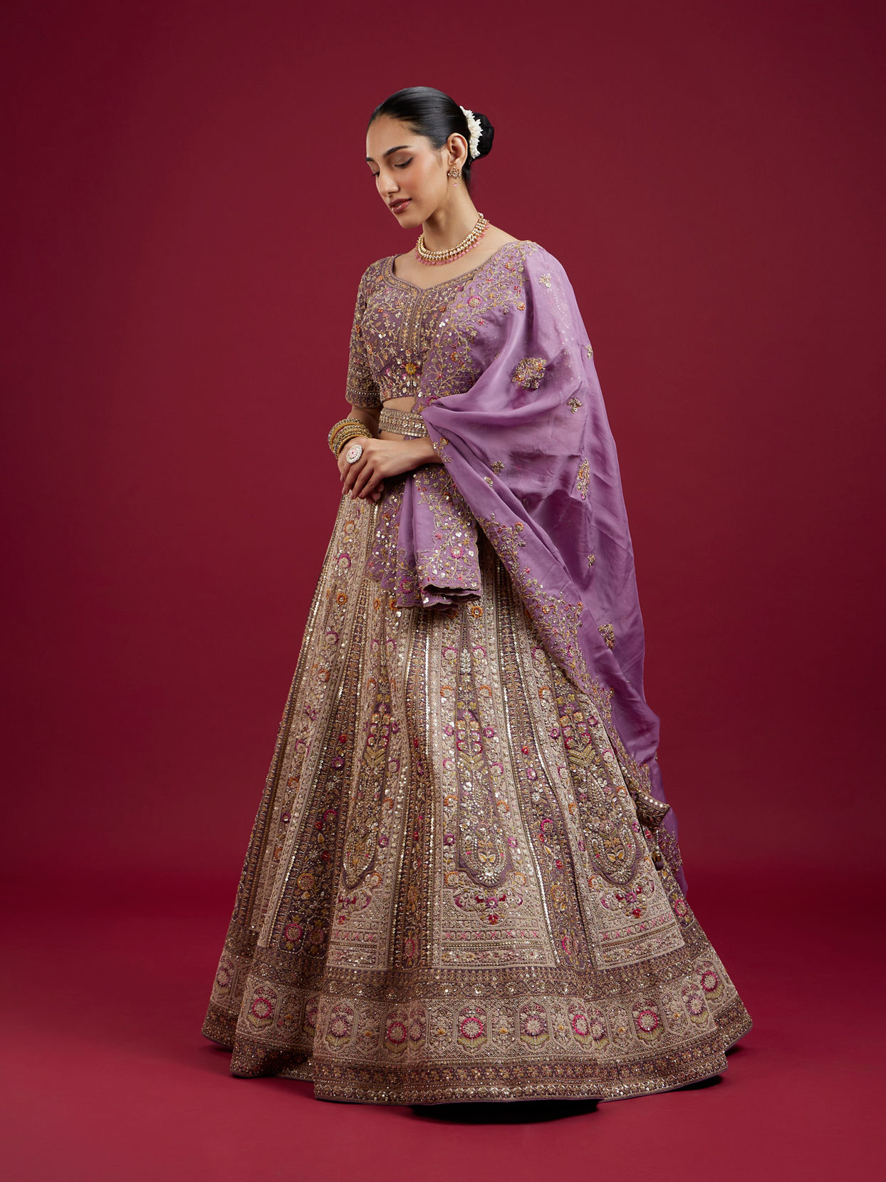 Mohey Women Radiant Purple Silk Lehenga Ensemble