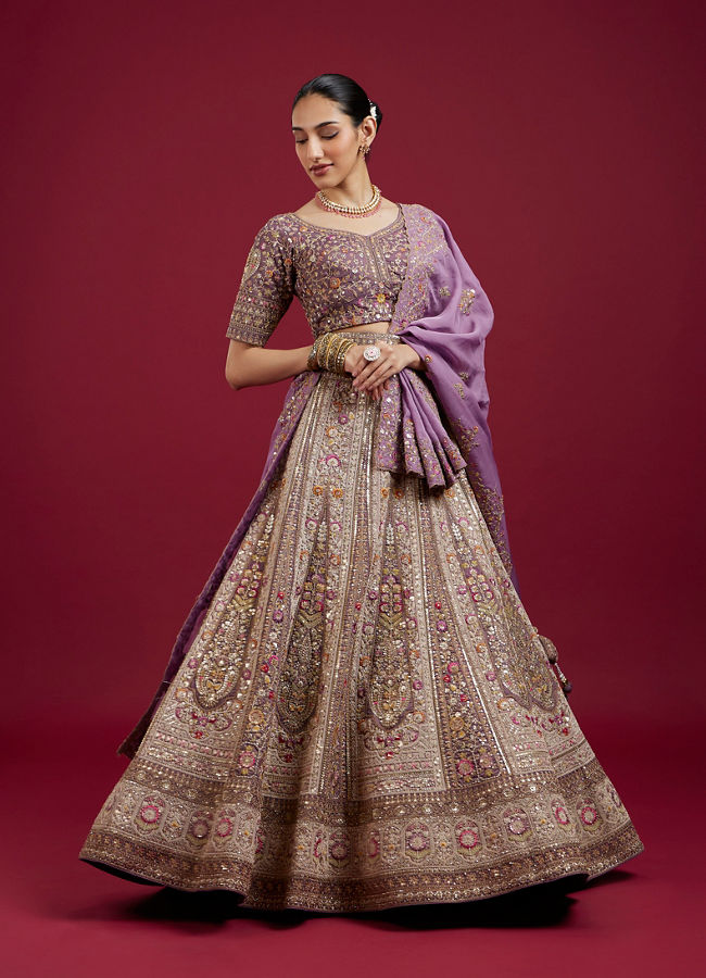 Mohey Women Radiant Purple Silk Lehenga Ensemble