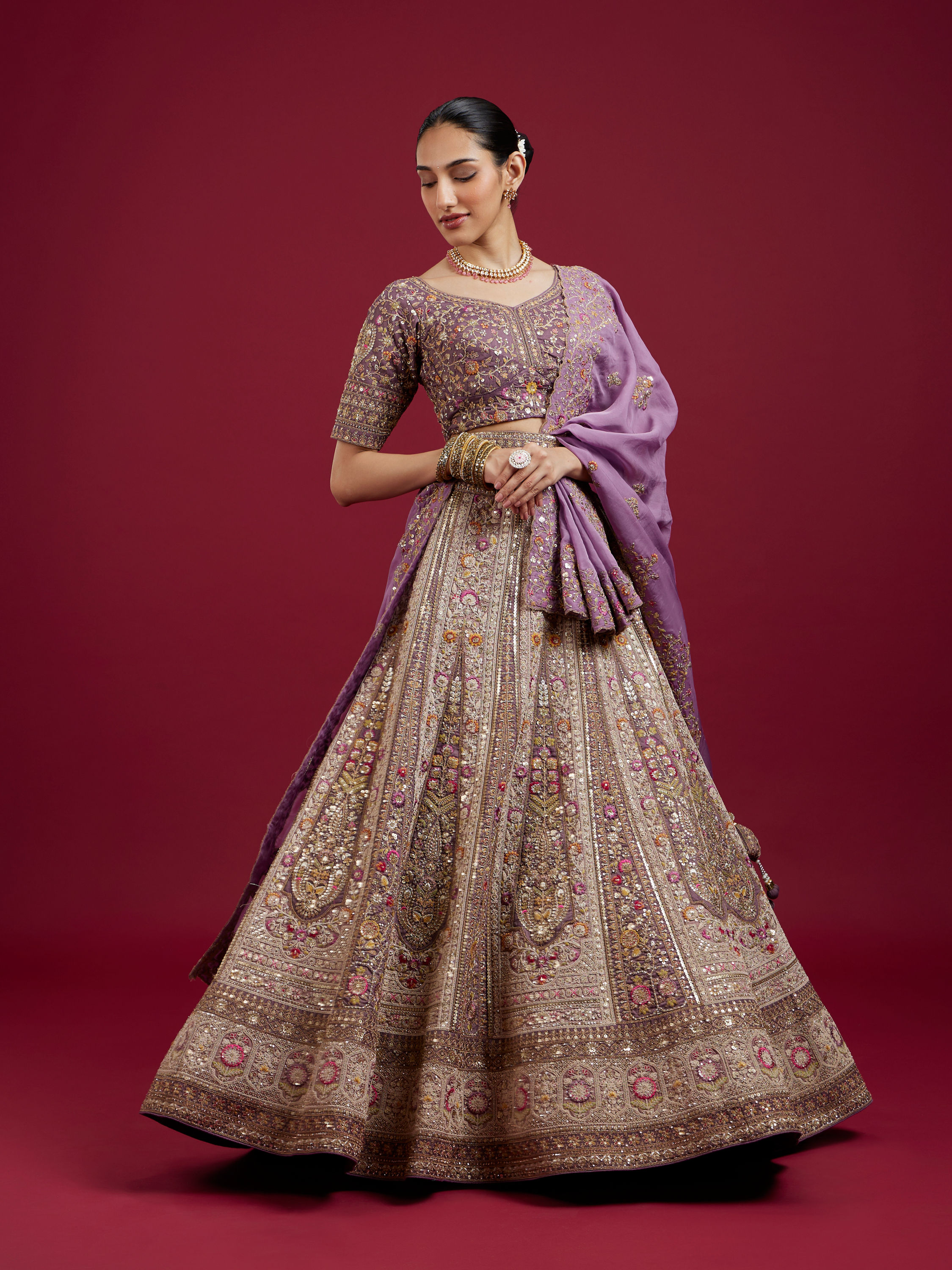 Mohey Women Radiant Purple Silk Lehenga Ensemble