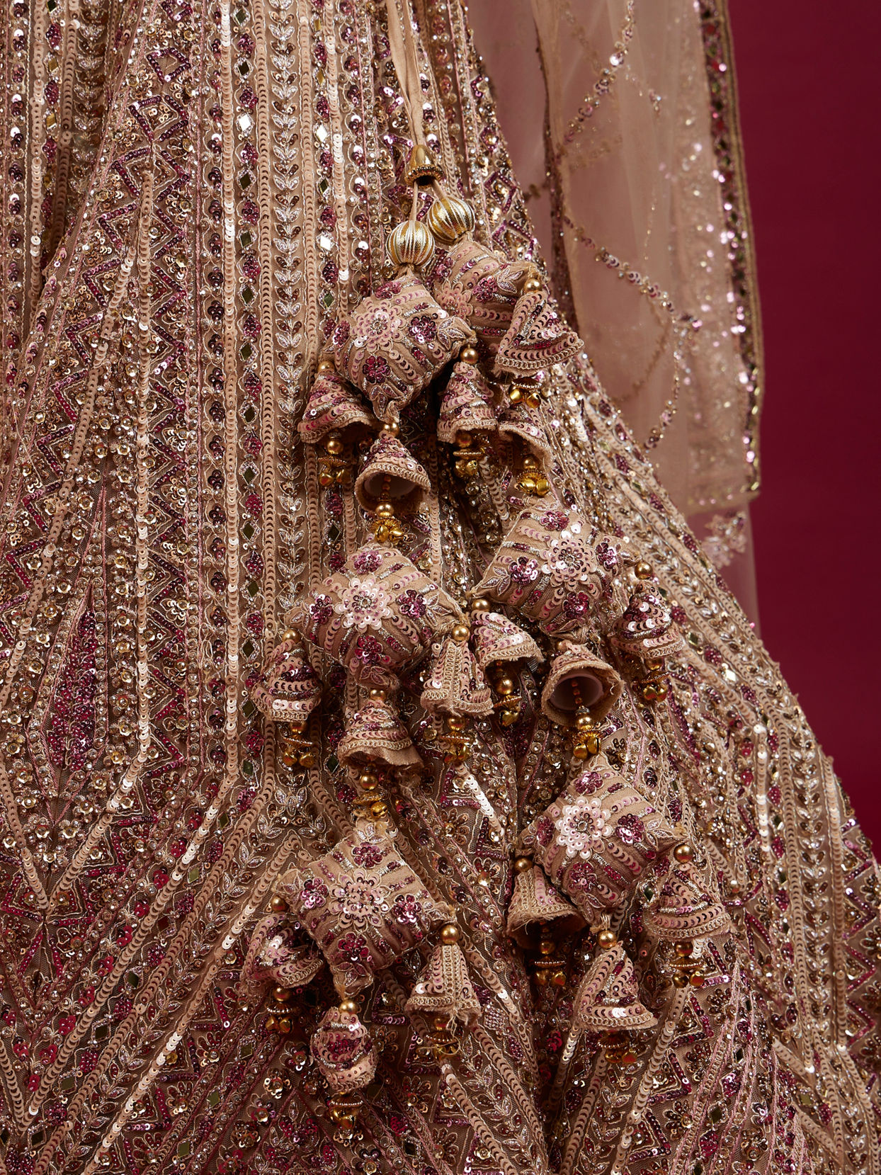 Mohey Women Golden Glory Fawn Lehenga