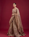 Mohey Women Golden Glory Fawn Lehenga
