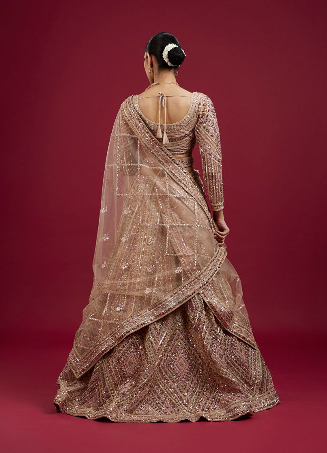 Mohey Women Golden Glory Fawn Lehenga