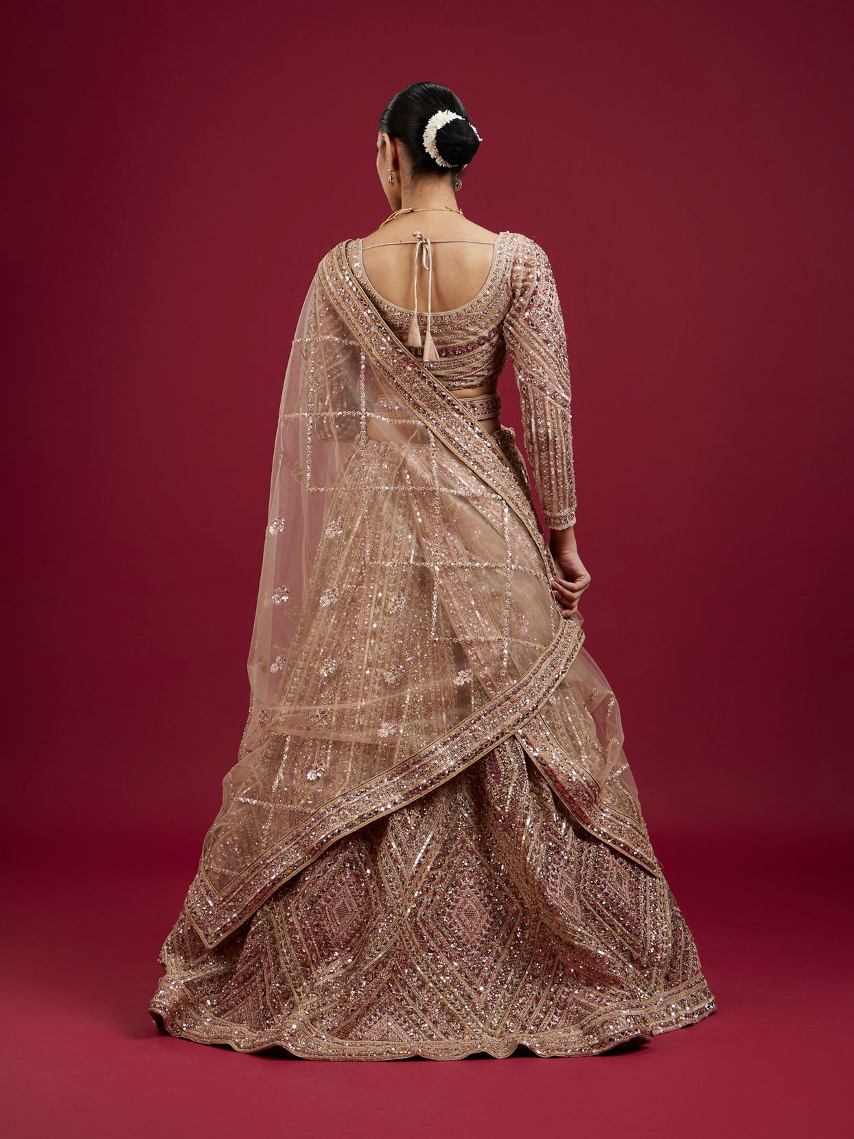 Mohey Women Golden Glory Fawn Lehenga