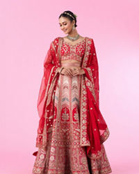 Mohey Women Radiant Red Festive Bridal Lehenga