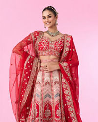 Mohey Women Radiant Red Festive Bridal Lehenga