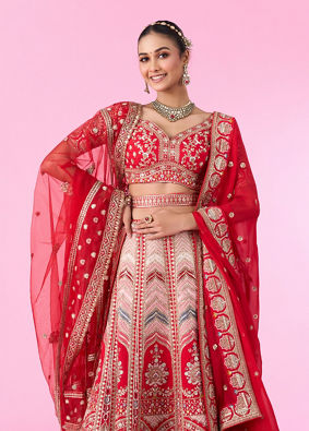 Mohey Women Radiant Red Festive Bridal Lehenga