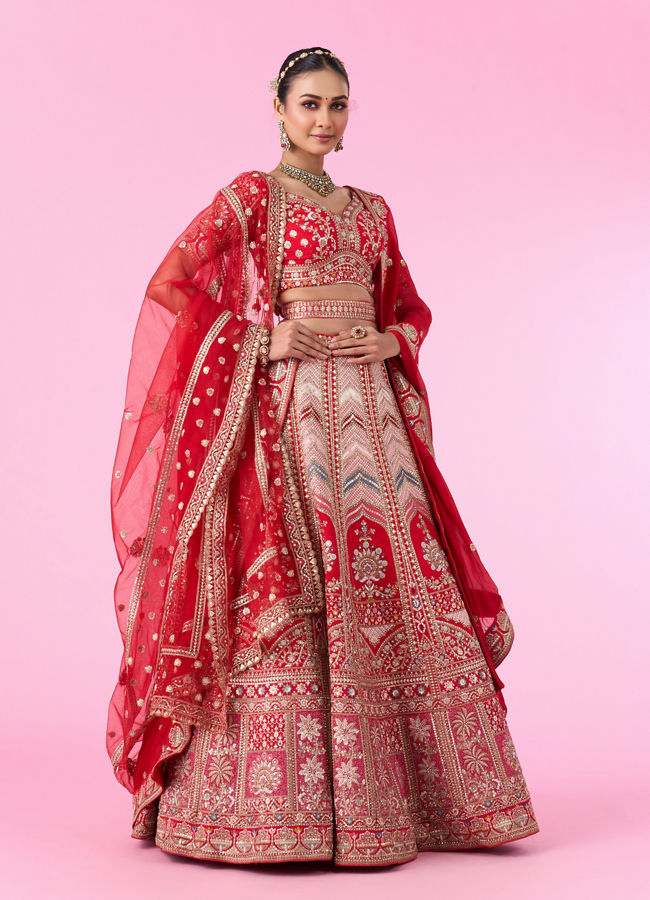 Mohey Women Radiant Red Festive Bridal Lehenga