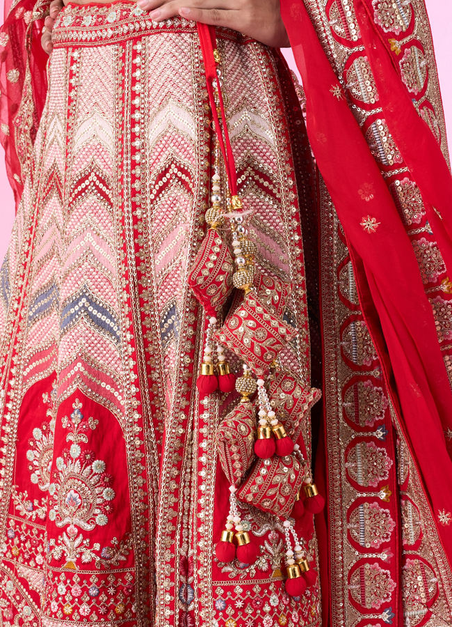Mohey Women Radiant Red Festive Bridal Lehenga
