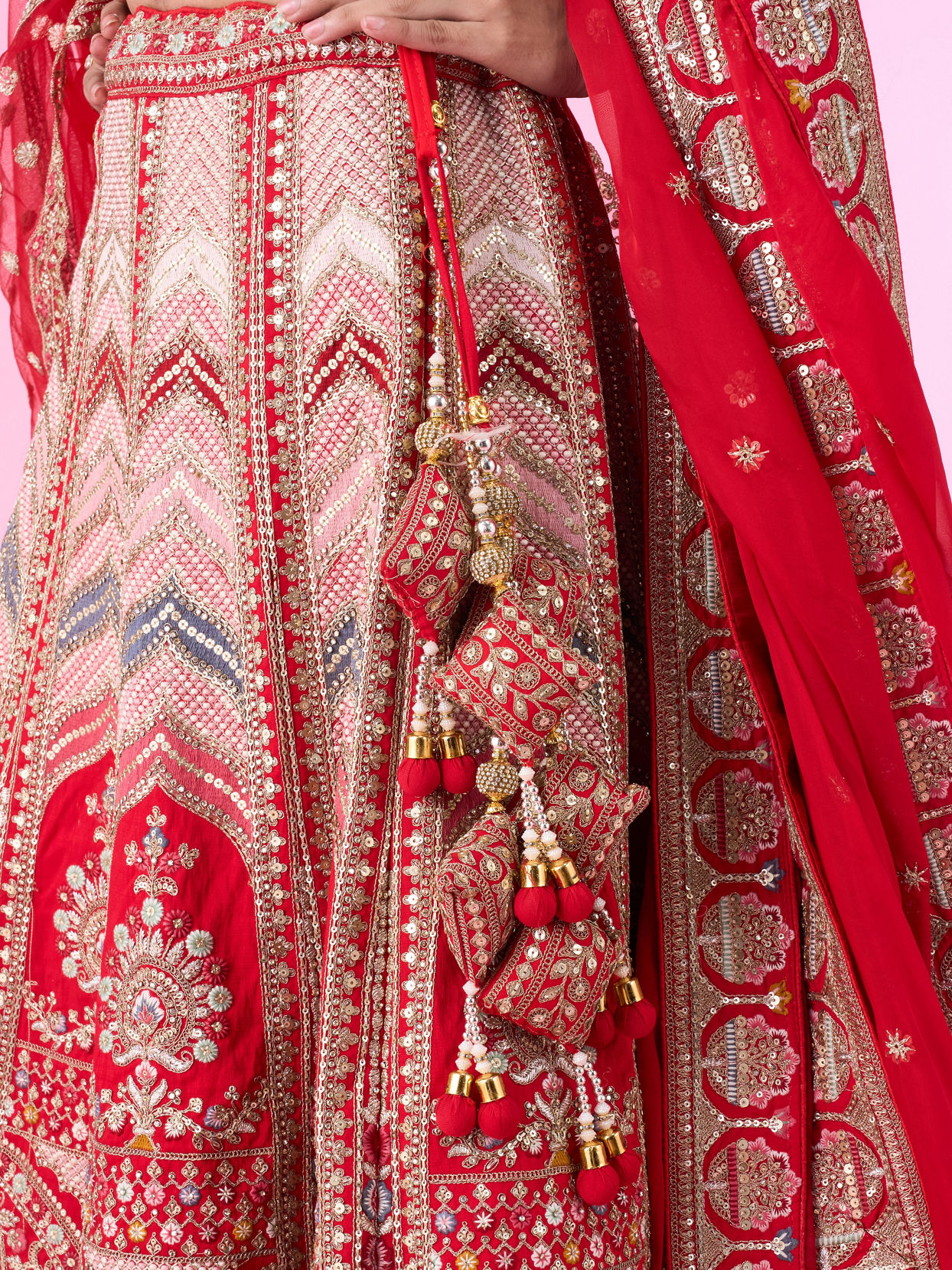 Mohey Women Radiant Red Festive Bridal Lehenga
