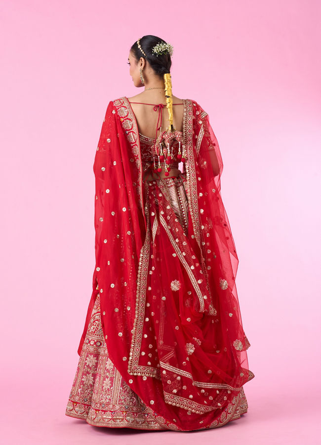 Mohey Women Radiant Red Festive Bridal Lehenga