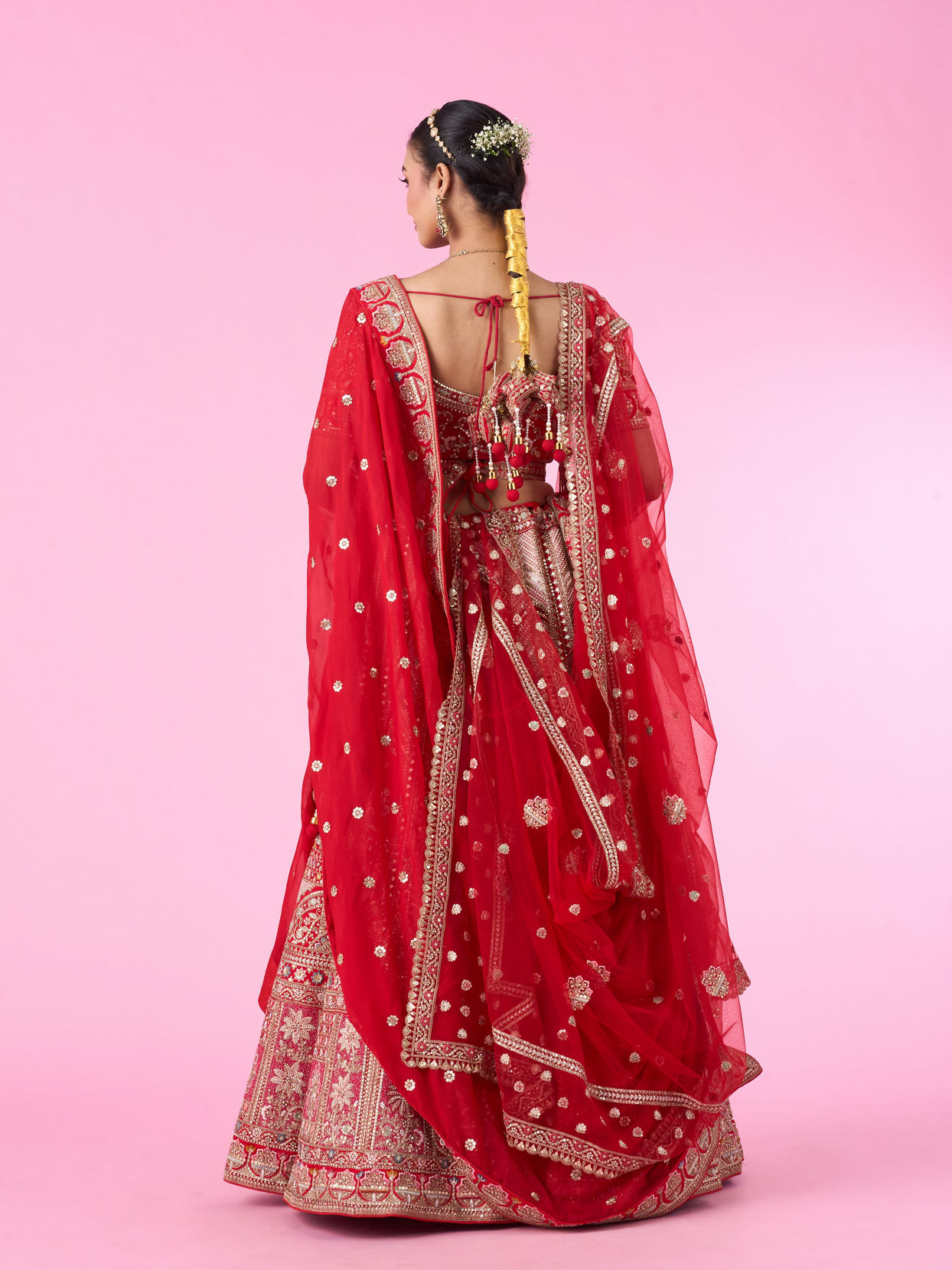 Mohey Women Radiant Red Festive Bridal Lehenga