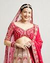 alt message - Mohey Women Radiant Red and Mustard Bridal Art Silk Lehenga image number 2