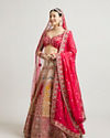 Mohey Women Radiant Red and Mustard Bridal Art Silk Bridal Lehenga