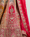 alt message - Mohey Women Radiant Red and Mustard Bridal Art Silk Lehenga image number 5