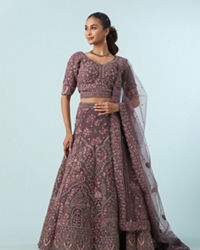 Mohey Women Purple Net Bridal Lehenga Set