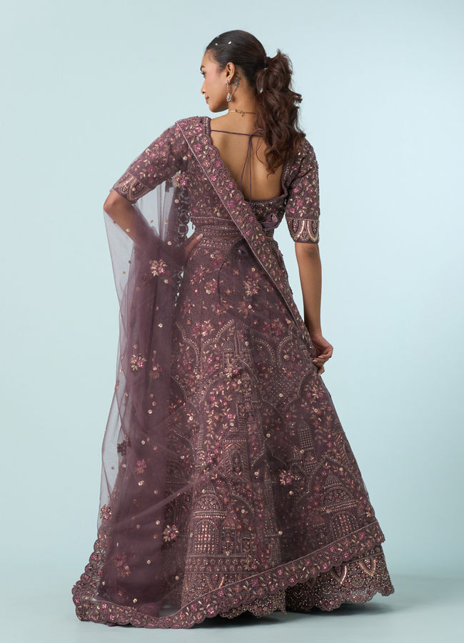 Mohey Women Purple Net Bridal Lehenga Set