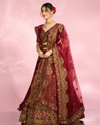 Mohey Women Velvety Maroon Elegance Bridal Lehenga