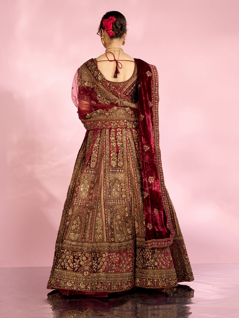 Mohey Women Velvety Maroon Elegance Bridal Lehenga
