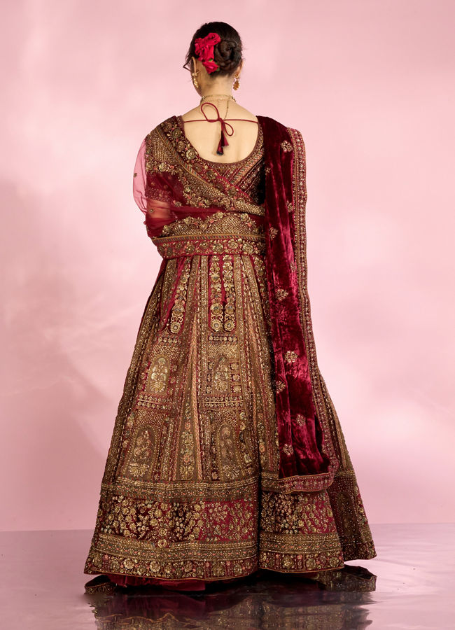 Mohey Women Velvety Maroon Elegance Bridal Lehenga