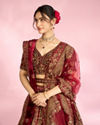 Mohey Women Velvety Maroon Elegance Bridal Lehenga
