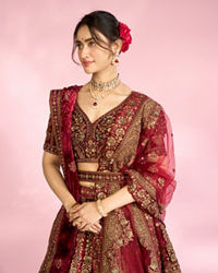 Mohey Women Velvety Maroon Elegance Bridal Lehenga