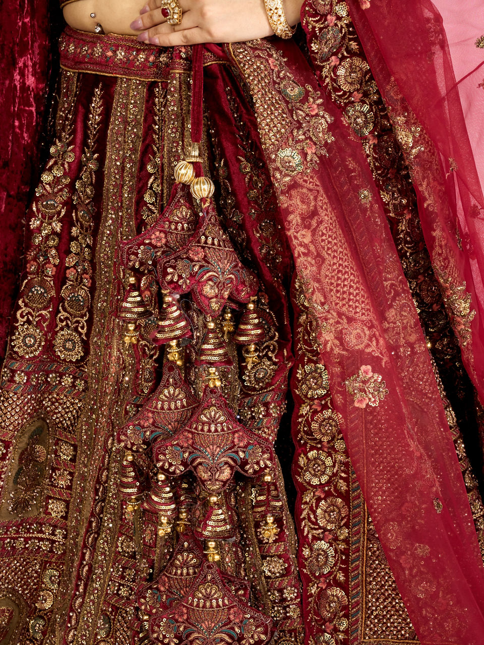Mohey Women Velvety Maroon Elegance Bridal Lehenga