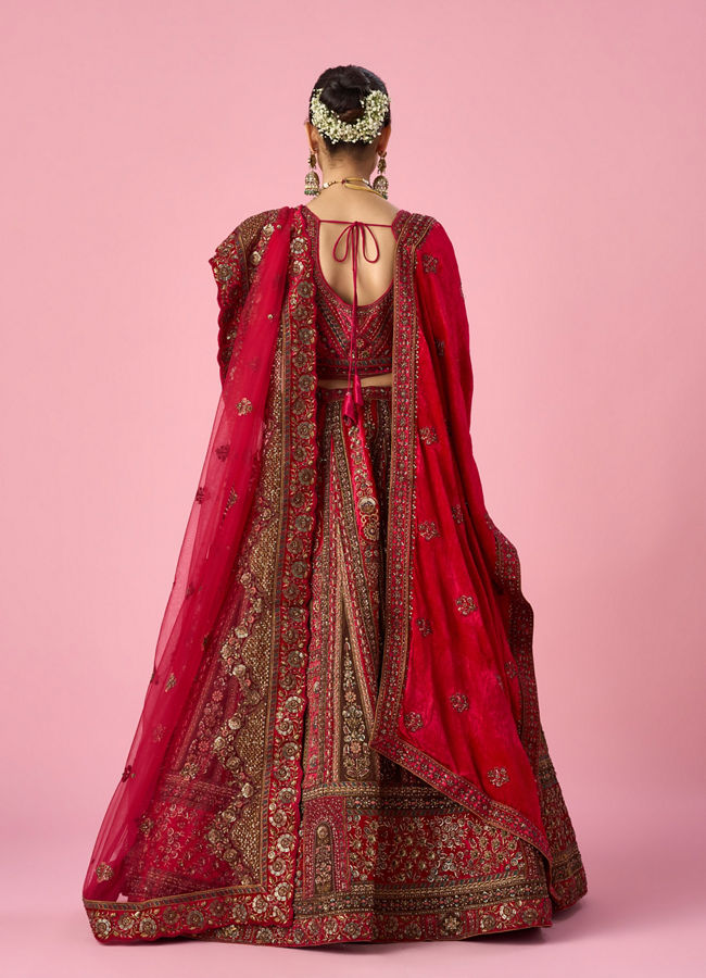 Mohey Women Pink Velvet Bridal Lehenga with Stone Work