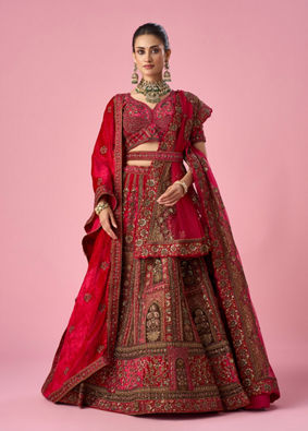 Mohey Women Pink Velvet Bridal Lehenga with Stone Work