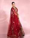 Mohey Women Velvety Maroon Bridal Lehenga with Double Dupatta