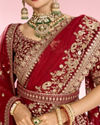 Mohey Women Velvety Maroon Bridal Lehenga with Double Dupatta