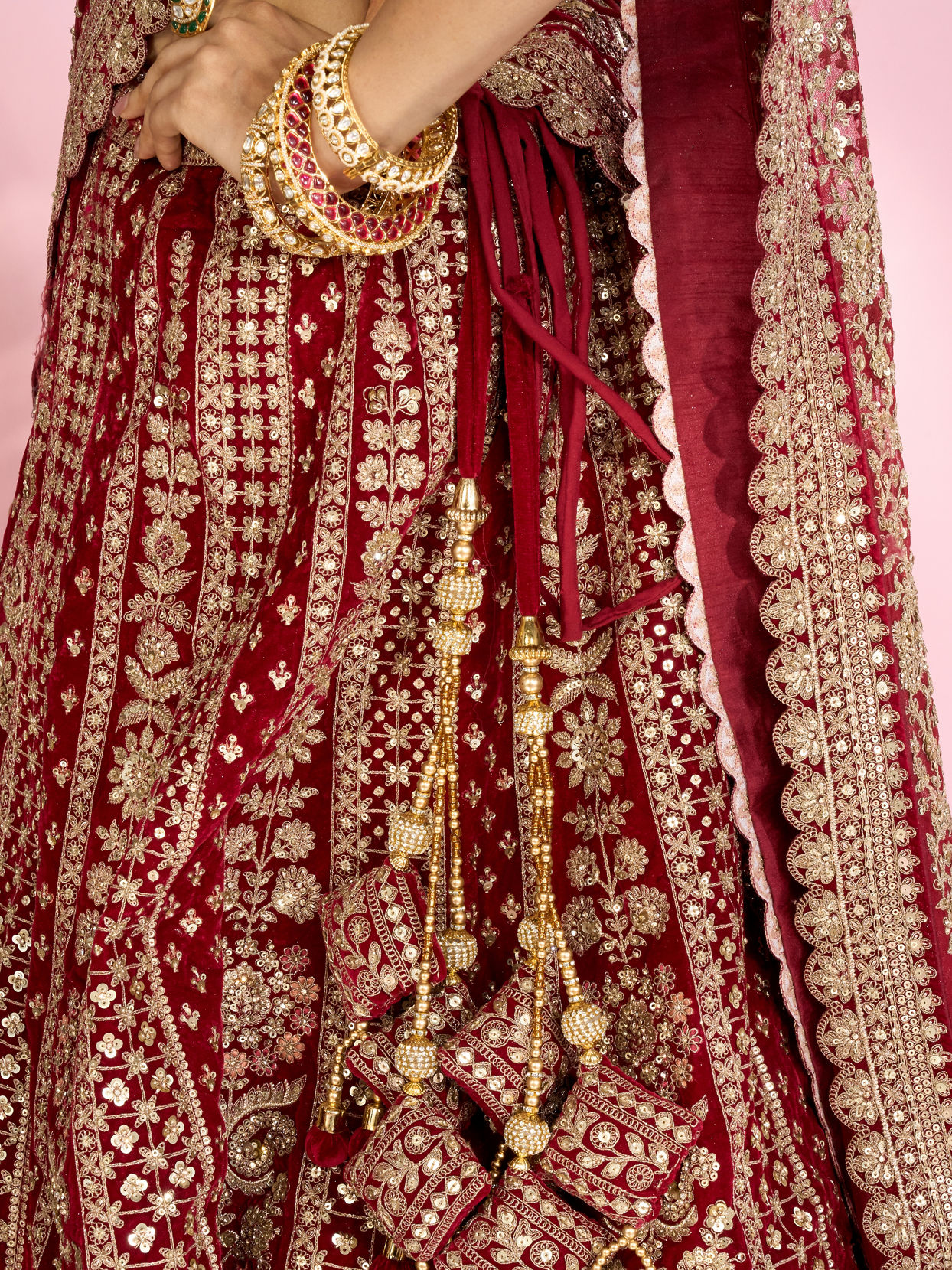 Mohey Women Velvety Maroon Bridal Lehenga with Double Dupatta