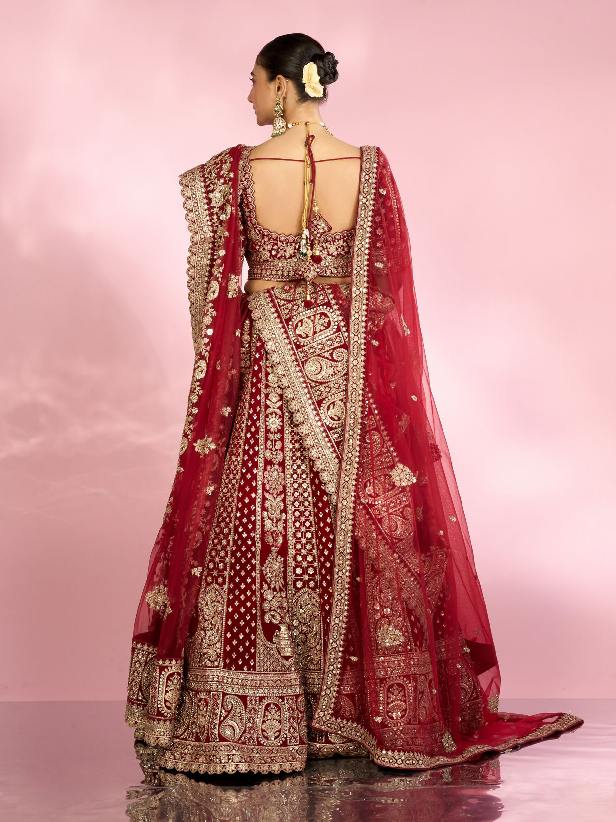 Mohey Women Velvety Maroon Bridal Lehenga with Double Dupatta