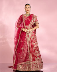 Mohey Women Enchanting Pink Velvet Lehenga Set with Dupatta