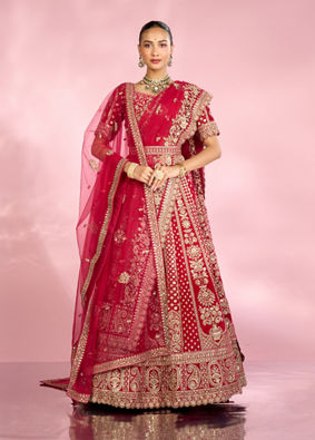 Mohey Women Enchanting Pink Velvet Lehenga Set with Dupatta