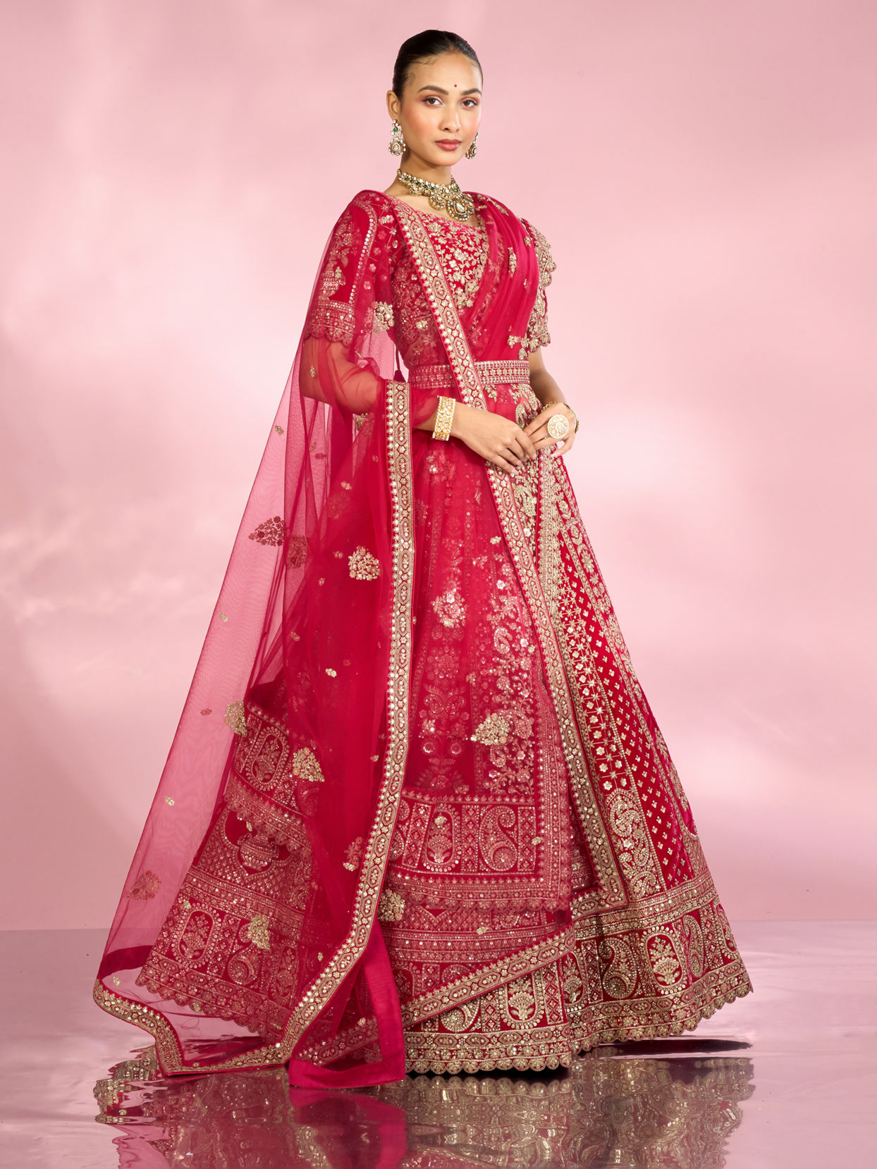 Mohey Women Enchanting Pink Velvet Lehenga Set with Dupatta