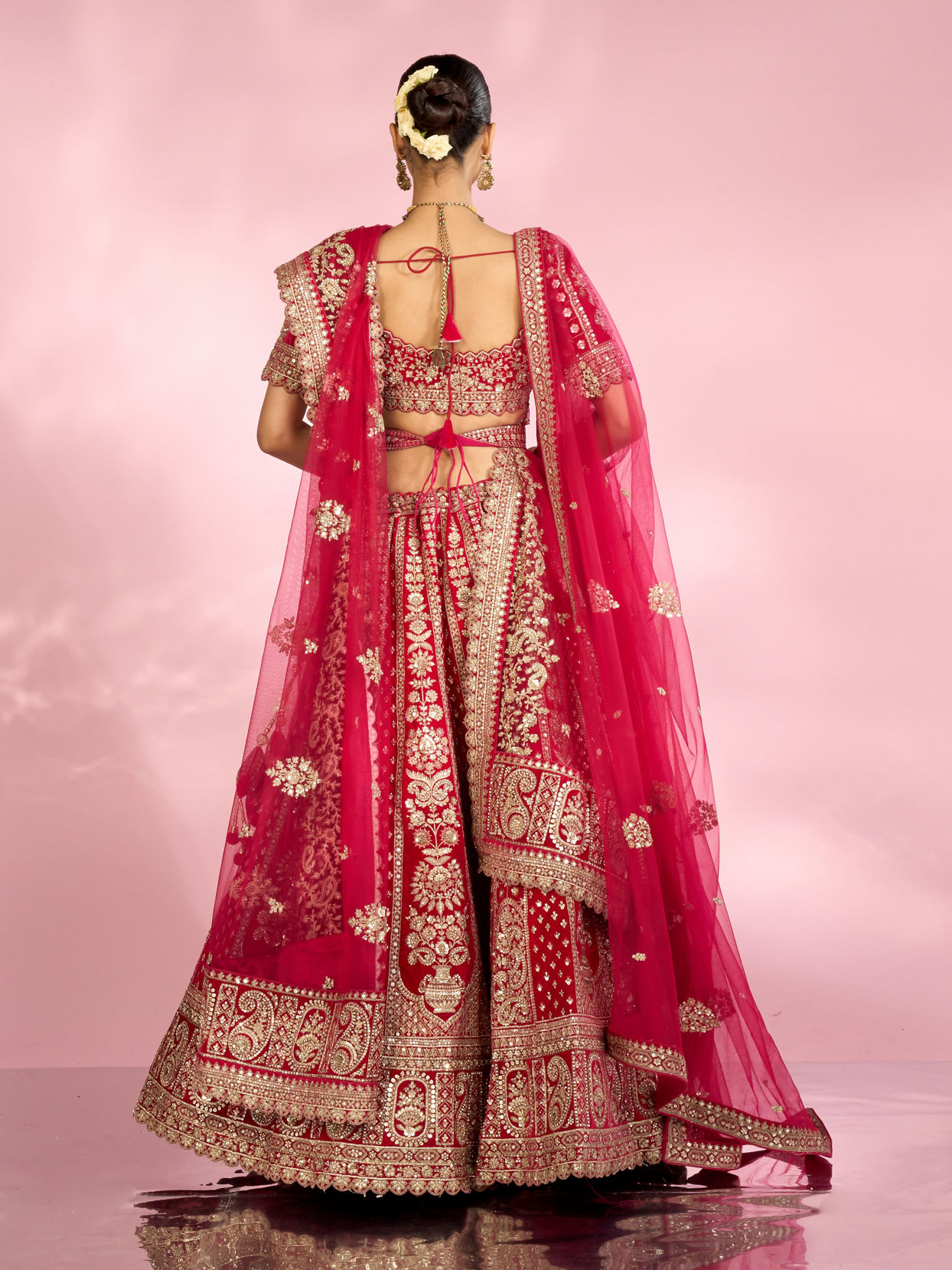 Mohey Women Enchanting Pink Velvet Lehenga Set with Dupatta