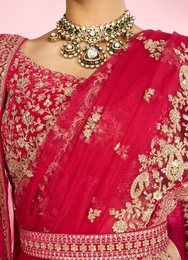 Mohey Women Enchanting Pink Velvet Lehenga Set with Dupatta