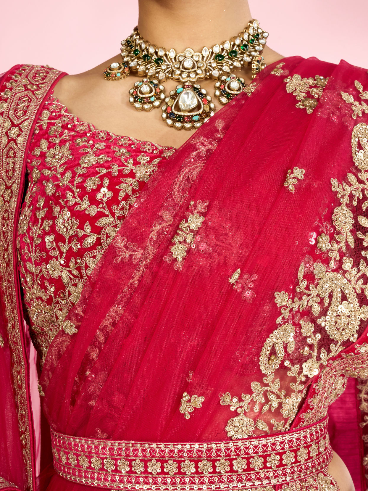 Mohey Women Enchanting Pink Velvet Lehenga Set with Dupatta