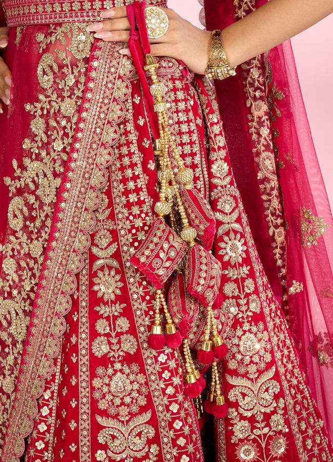 Mohey Women Enchanting Pink Velvet Lehenga Set with Dupatta