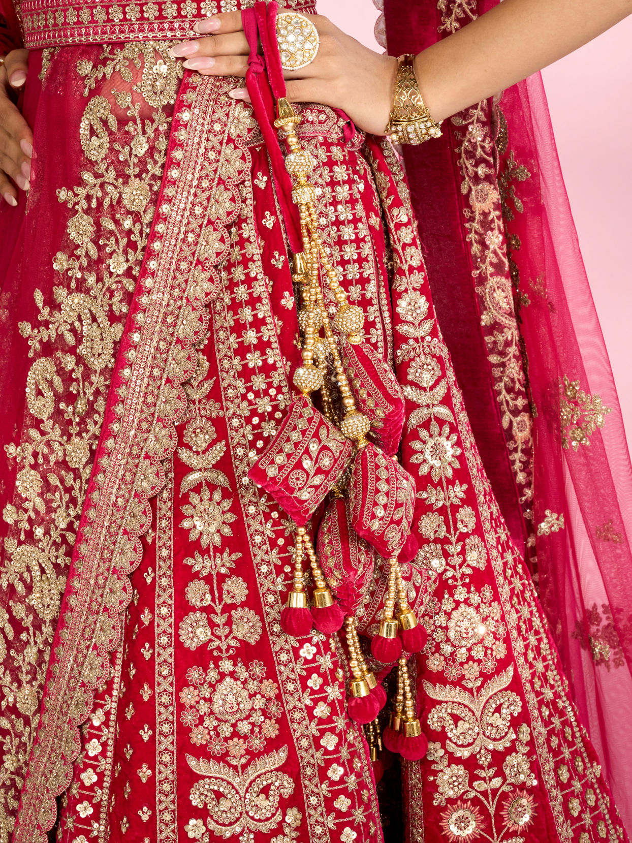 Mohey Women Enchanting Pink Velvet Lehenga Set with Dupatta