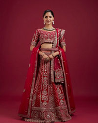 Mohey Women Enchanting Pink Velvet Lehenga Set with Dupatta