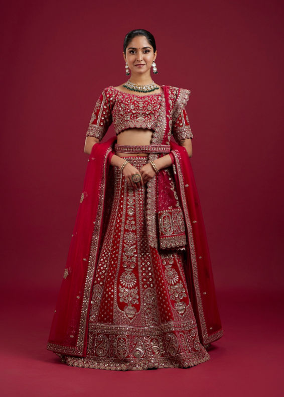 Mohey Women Enchanting Pink Velvet Lehenga Set with Dupatta