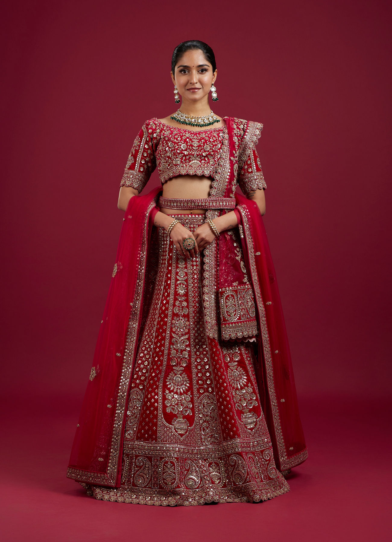 Mohey Women Enchanting Pink Velvet Lehenga Set with Dupatta