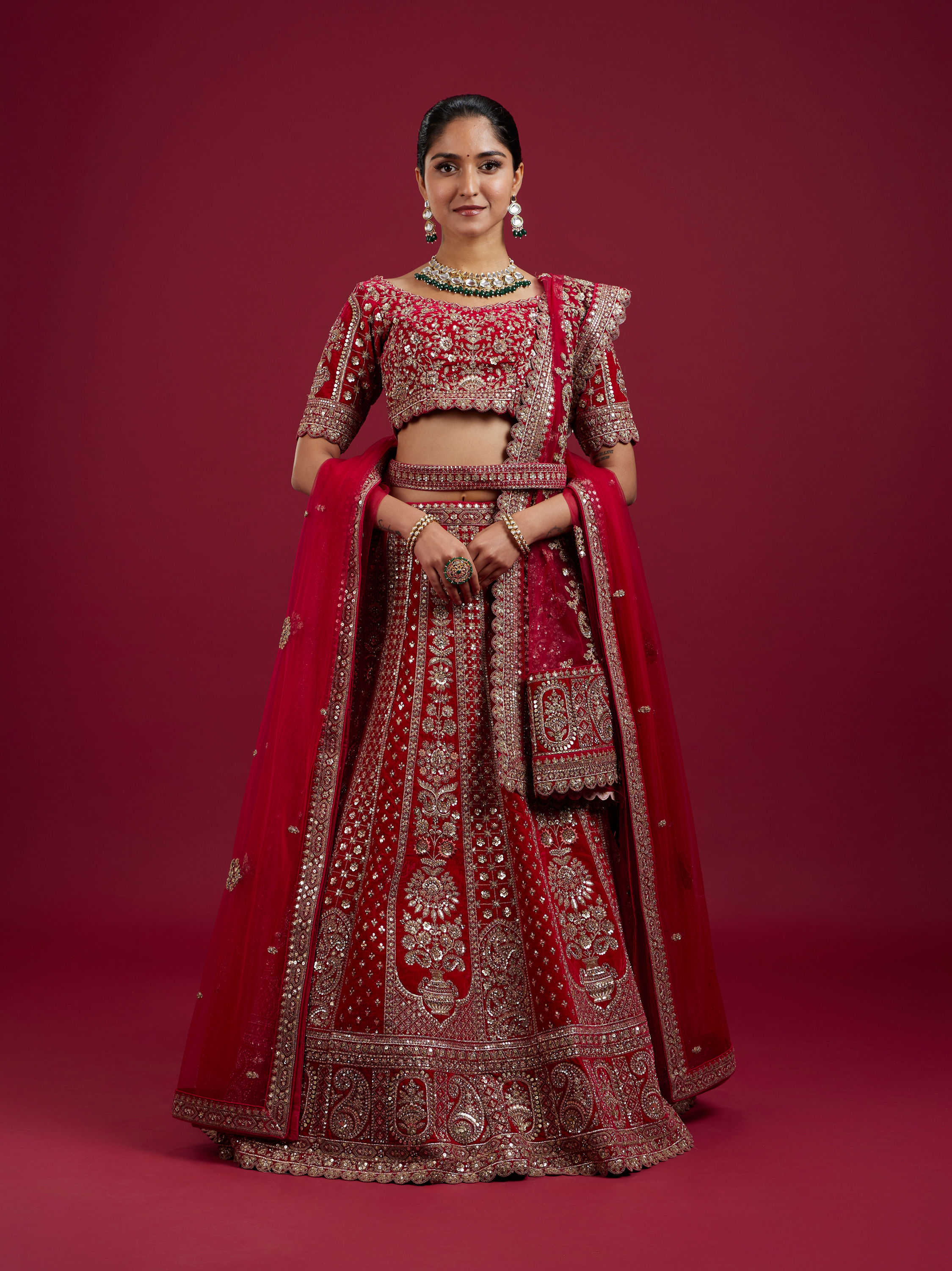 Mohey Women Enchanting Pink Velvet Lehenga Set with Dupatta
